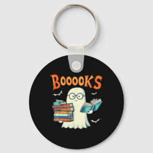 Cute Ghost Book Reading Booooks Halloween Teacher Key Ring
