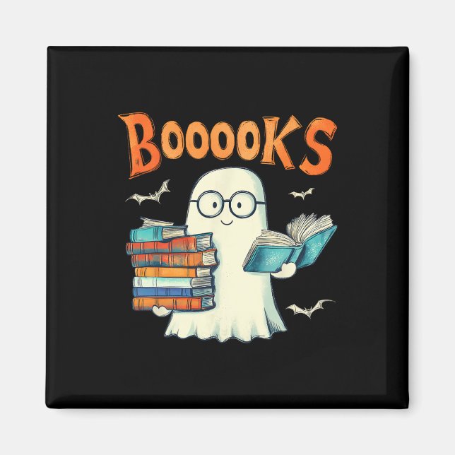 Cute Ghost Book Reading Booooks Halloween Teacher  Magnet (Front)