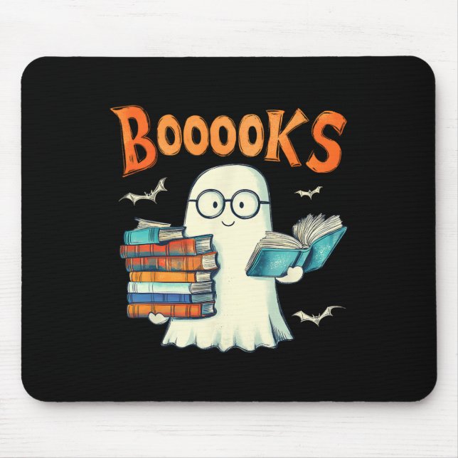 Cute Ghost Book Reading Booooks Halloween Teacher  Mouse Mat (Front)