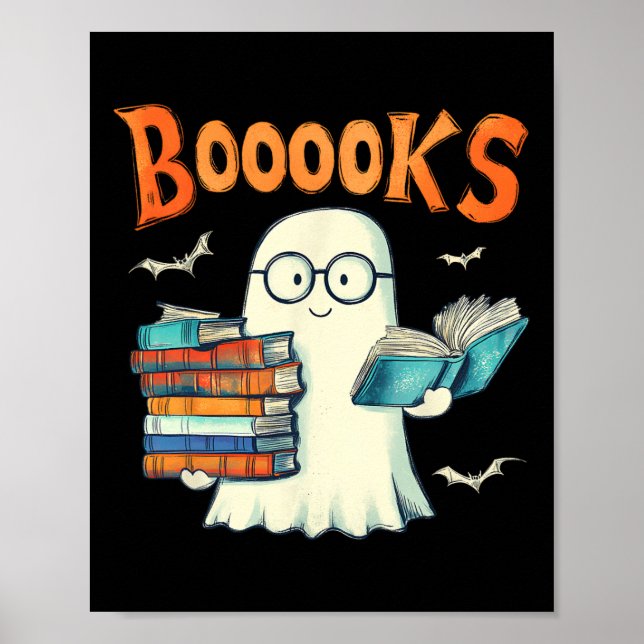 Cute Ghost Book Reading Booooks Halloween Teacher  Poster (Front)