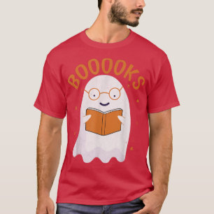 Cute Ghost Book Reading Halloween Teacher Funny T-Shirt
