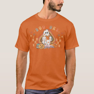 Cute Ghost Book Reading Halloween Teacher Vintage T-Shirt
