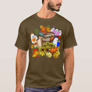 Cute Ghost Book Reading Lover Pumpkins Sunflower H T-Shirt