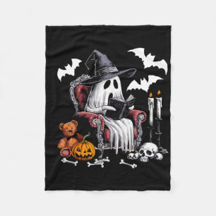Cute Ghost Books Halloween Teacher Ghost Reading L Fleece Blanket