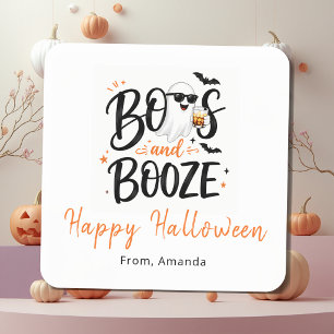 Cute Ghost Boos and Booze Halloween Square Sticker