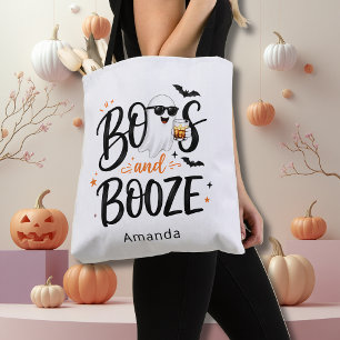 Cute Ghost Boos and Booze Halloween Tote Bag