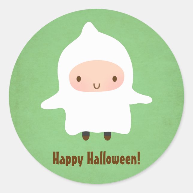 Cute Ghost Boy Not So Scary Halloween Classic Round Sticker (Front)