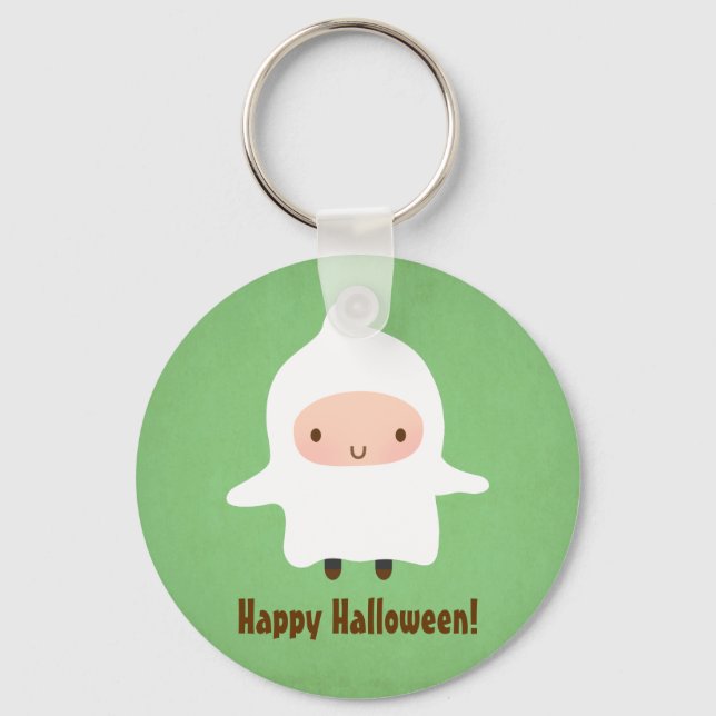 Cute Ghost Boy Not So Scary Halloween Key Ring (Front)