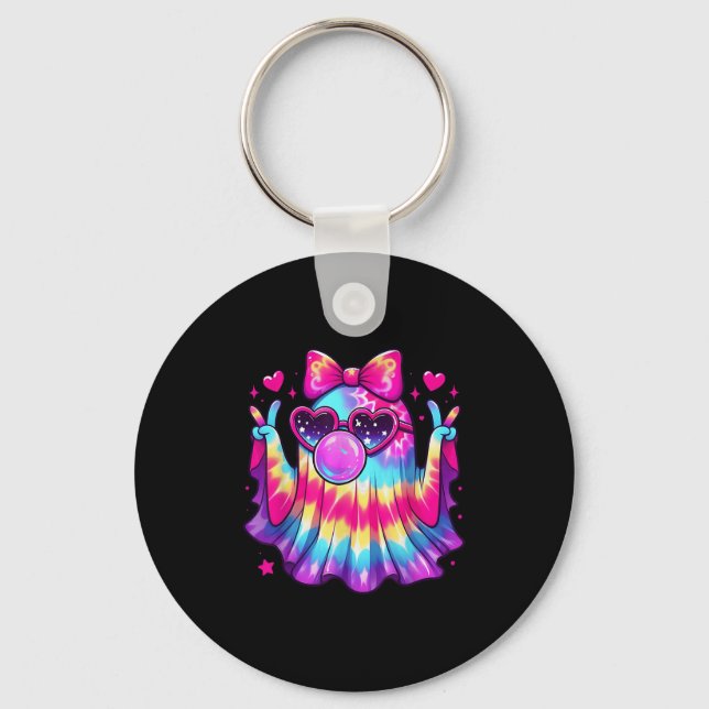 Cute Ghost Bubble Gum Coquette Bow Halloween Costu Key Ring (Front)