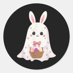 Cute Ghost Bunny Egg Basket Rabbit Easter Day Rabb Classic Round Sticker