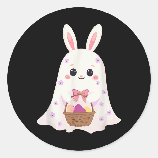 Cute Ghost Bunny Egg Basket Rabbit Easter Day Rabb Classic Round Sticker (Front)