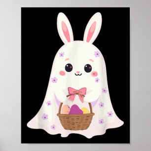 Cute Ghost Bunny Egg Basket Rabbit Easter Day Rabb Poster