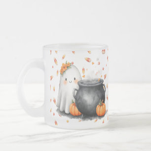 Cute Ghost Candy Custom Cauldron Frosted Glass Coffee Mug