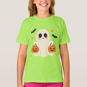 Cute Ghost Carrying Pumpkin Buckets T-Shirt