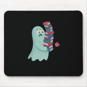 Cute Ghost Carrying Too Many Books Book Lover Hall Mouse Mat