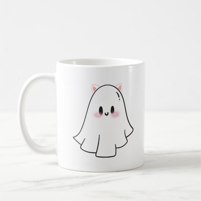 Cute Ghost Cat  Coffee Mug (Left)