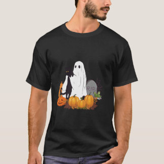Cute Ghost Cat Funny Halloween Costumes Black Cat  T-Shirt