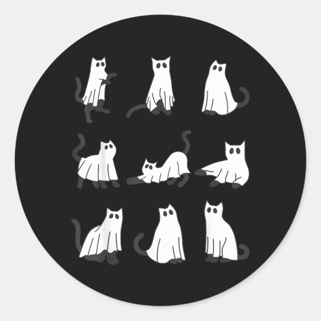 Cute Ghost Cat Funny Halloween Design ghost cat Classic Round Sticker (Front)