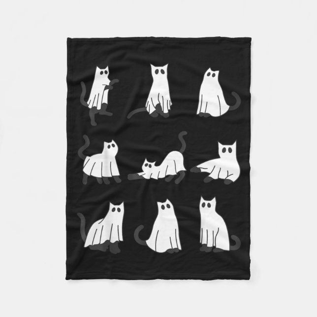 Cute Ghost Cat Funny Halloween Design ghost cat Fleece Blanket (Front)