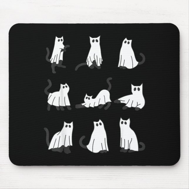 Cute Ghost Cat Funny Halloween Design ghost cat Mouse Mat (Front)