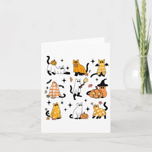 Cute Ghost Cat Funny Halloween Outfit Costumes Bla Card (Front)