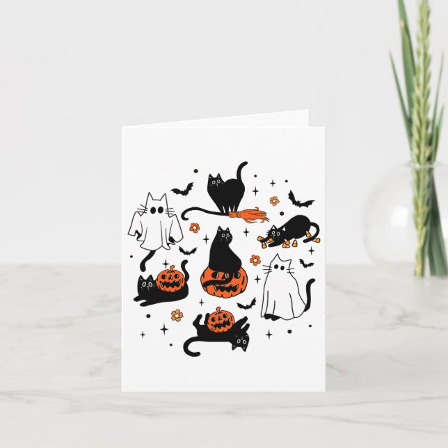 Cute Ghost Cat Funny Halloween Outfit Costumes Bla Card (Front)