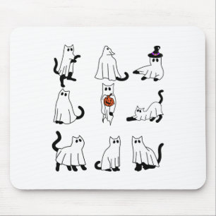 Cute Ghost Cat Funny Halloween Outfit Costumes Bla Mouse Mat