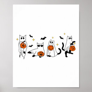 Cute Ghost Cat Funny Halloween Outfit Costumes Bla Poster