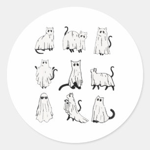 Cute Ghost Cat Funny Halloween Outfit Costumes  Classic Round Sticker