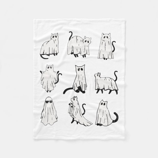 Cute Ghost Cat Funny Halloween Outfit Costumes  Fleece Blanket (Front)