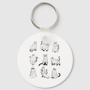 Cute Ghost Cat Funny Halloween Outfit Costumes Key Ring