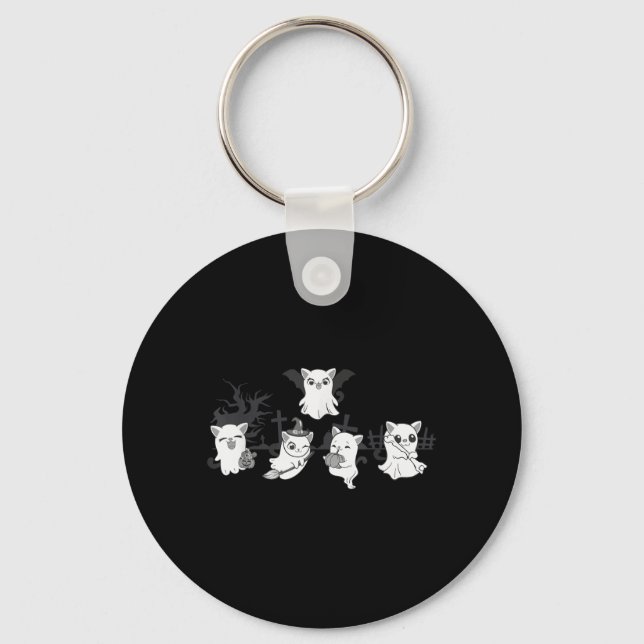 Cute Ghost Cat Funny Halloween Outfit Costumes Key Ring (Front)