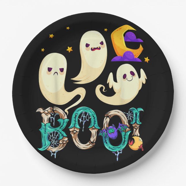 Cute Ghost Cat Funny Halloween Outfit s  Paper Plate (Front)
