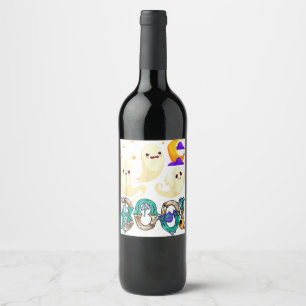 Cute Ghost Cat Funny Halloween Outfit s Wine Label