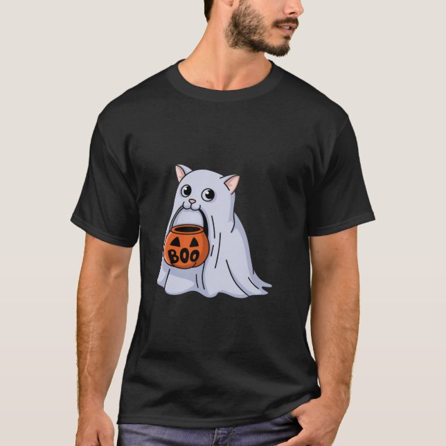 Cute Ghost Cat Halloween Boo T-Shirt (Front)