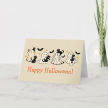Cute Ghost & Cat Halloween Greeting Card