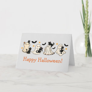 Cute Ghost & Cat Halloween Greeting Card