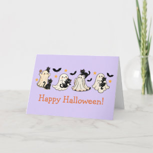 Cute Ghost & Cat Halloween Greeting Card
