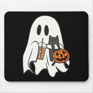 Cute Ghost Cat Iced Coffee Spooky Season Halloween Mouse Mat