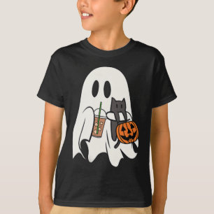 Cute Ghost Cat Iced Coffee Spooky Season Halloween T-Shirt