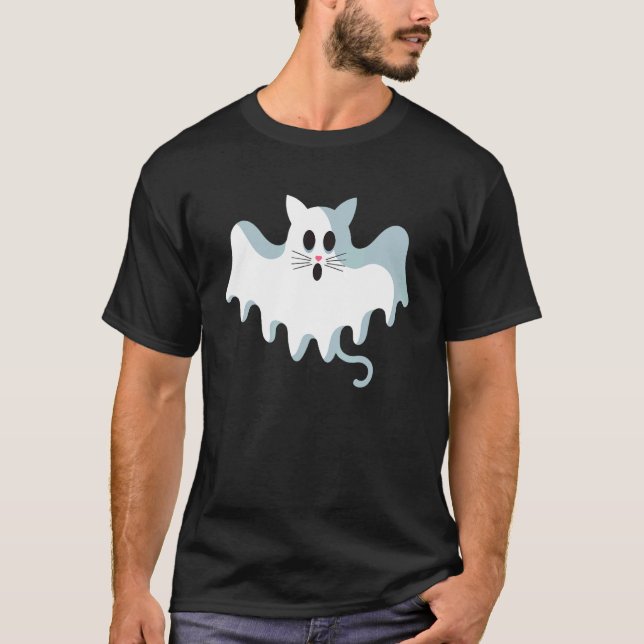 Cute Ghost Cat Kitty Cat Halloween T-Shirt (Front)