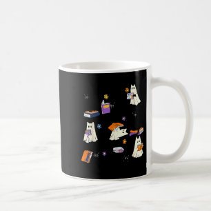 Cute Ghost Cat Reading Books Lover Bookish Hallowe Coffee Mug