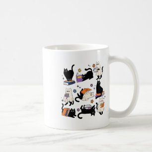 Cute Ghost Cat Reading Books Lover Bookish Hallowe Coffee Mug