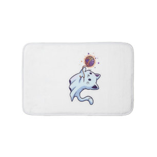 Cute Ghost Cat Spooky Halloween Kitten Magical W Bath Mat