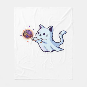 Cute Ghost Cat Spooky Halloween Kitten Magical W Fleece Blanket