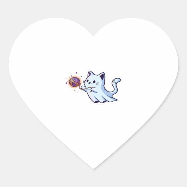 Cute Ghost Cat  Spooky Halloween Kitten  Magical W Heart Sticker (Front)
