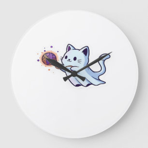 Cute Ghost Cat Spooky Halloween Kitten Magical W Large Clock