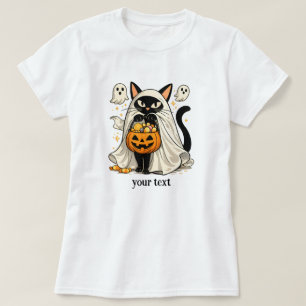 Cute Ghost Cat Trick Or Treat Halloween T-Shirt
