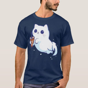 Cute Ghost Cat With Iced Coffee T-Shirt