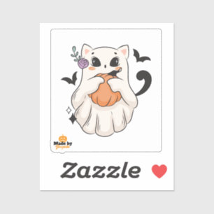 Cute Ghost Cat with Pumpkin   Spooky Halloween Mug